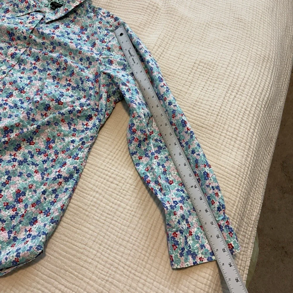 Talbots Button Up Shirt Womens 1X Multicolor Floral Print Long Sleeve Career